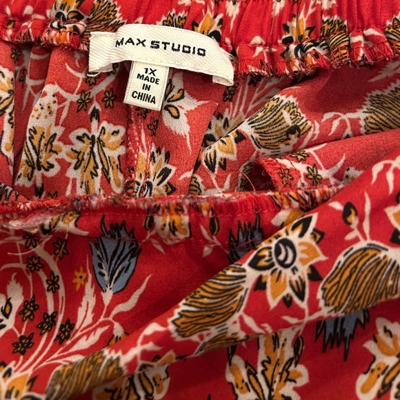 Max Studio Women's Red Floral Print Flowy Wide Leg Pants Size 1X - Picture 9 of 9